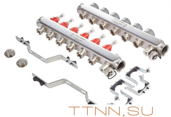 Для отопления Royal Thermo 1" ВР-3/4" НР, 2 выхода с расходомерами, нерж. (RTE 52.102) Для отопления Royal Thermo 1" ВР-3/4" НР, 2 выхода с расходомерами, нерж. (RTE 52.102)