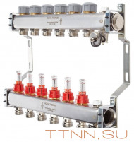 Для отопления Royal Thermo 1" ВР-3/4" НР, 3 выхода с расходомерами, нерж. (RTE 52.103) Для отопления Royal Thermo 1" ВР-3/4" НР, 3 выхода с расходомерами, нерж. (RTE 52.103)