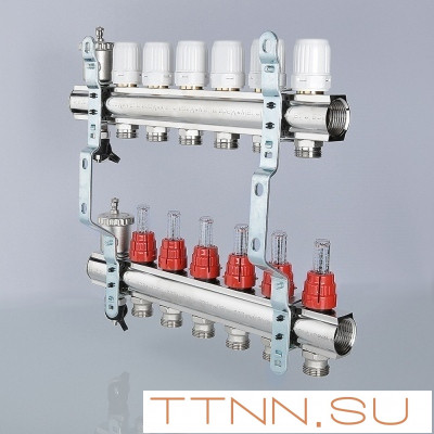 Для отопления VALTEC 1"х6 вых. Евроконус 3/4" с расходомерами в сборе Для отопления VALTEC 1"х6 вых. Евроконус 3/4" с расходомерами в сборе