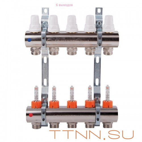 Коллекторная группа с расходомерами General fitings 1"х3/4" на 6 выходов Коллекторная группа с расходомерами General fitings 1"х3/4" на 6 выходов